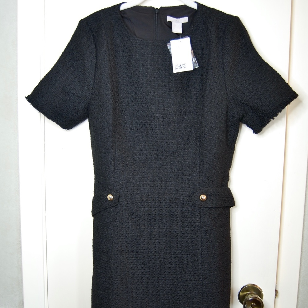 H&M Wool-Blend Bouclé Sheath Dress, Black